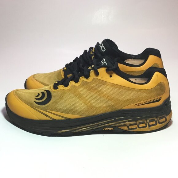 TOPO Mountain Racer 2 Shoe Men 9.5 Y Trail Running Mango Black Vibram Megagrip - Picture 1 of 12